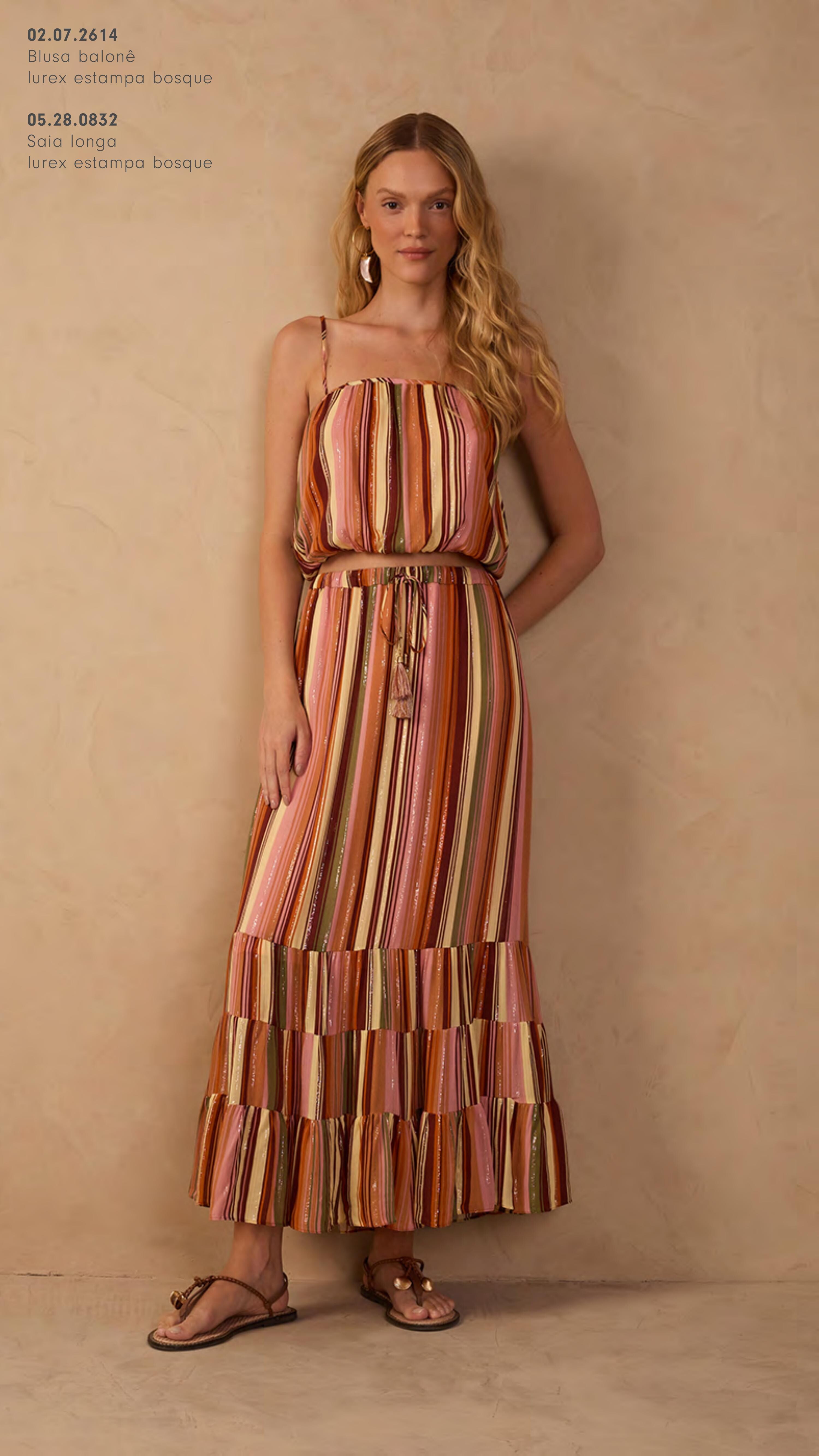 Conjunto Estampa Bosque - Blusa + Saia Lurex