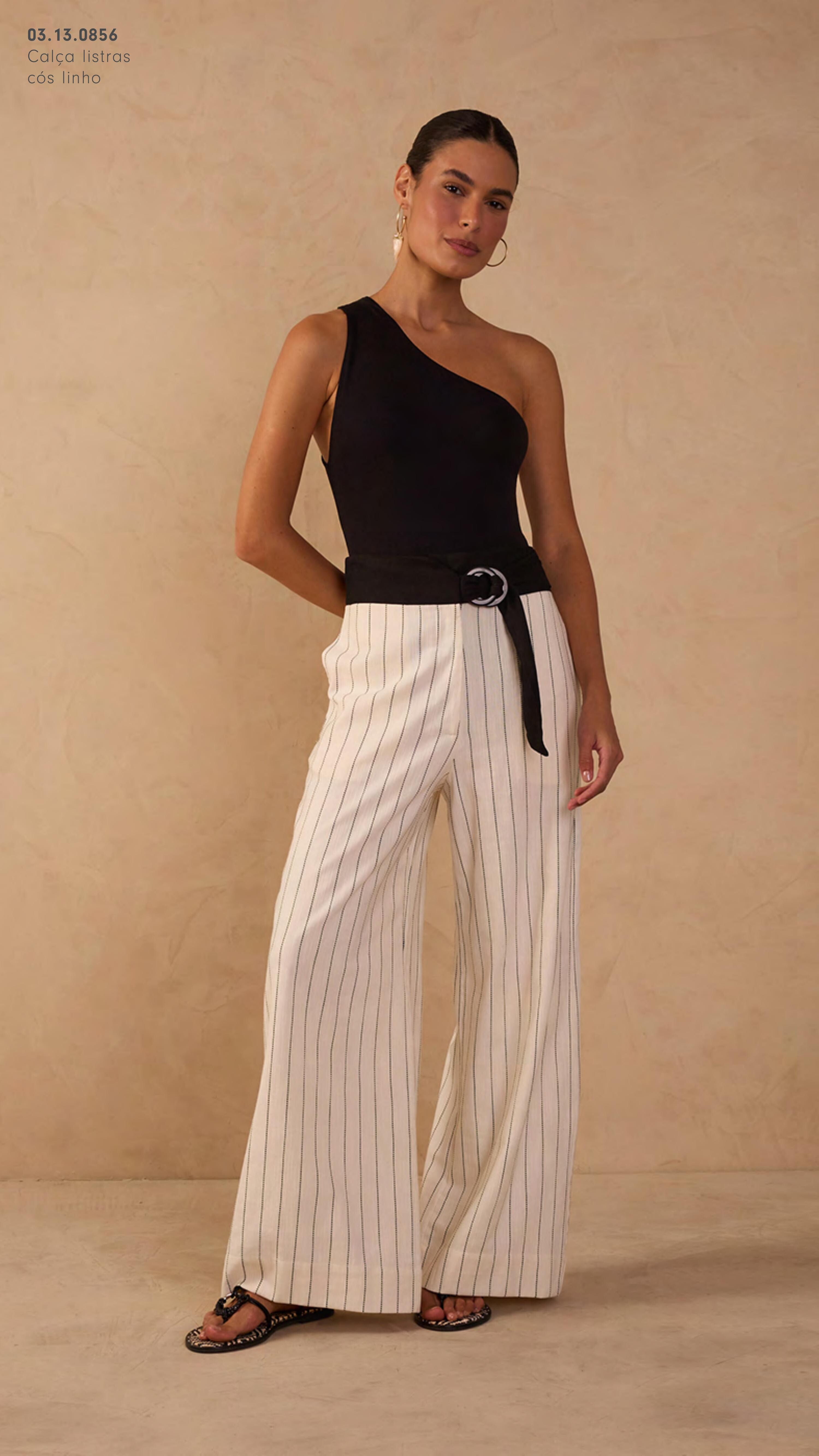 Calça Listras Cós Linho