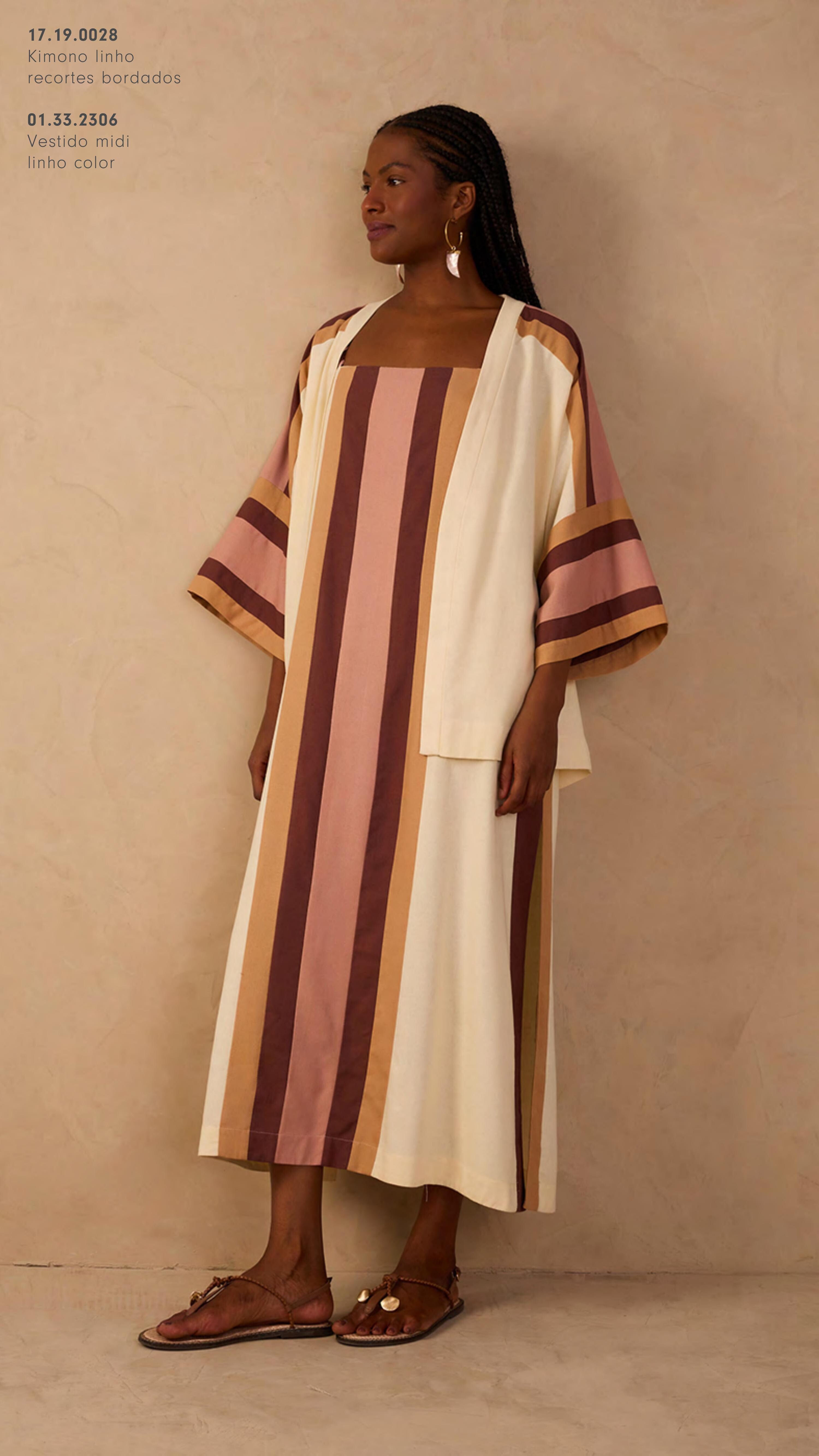 Kimono Bordado + Vestido Midi Colorido